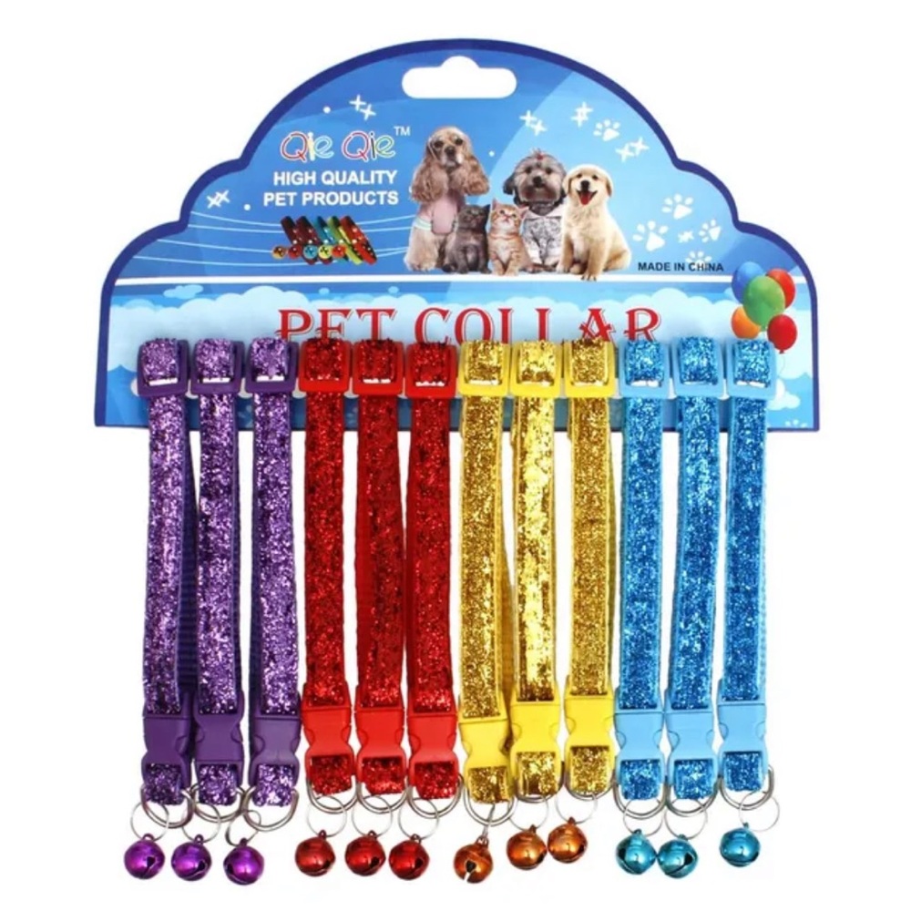 1 Red Sequin Small Pet Dog Cat Nylon Collar With A Bell